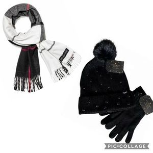 Victoria’s Secret Holiday 2020 ~Luxe Gem Black Hat & Gloves w/ Plush Plaid Scarf